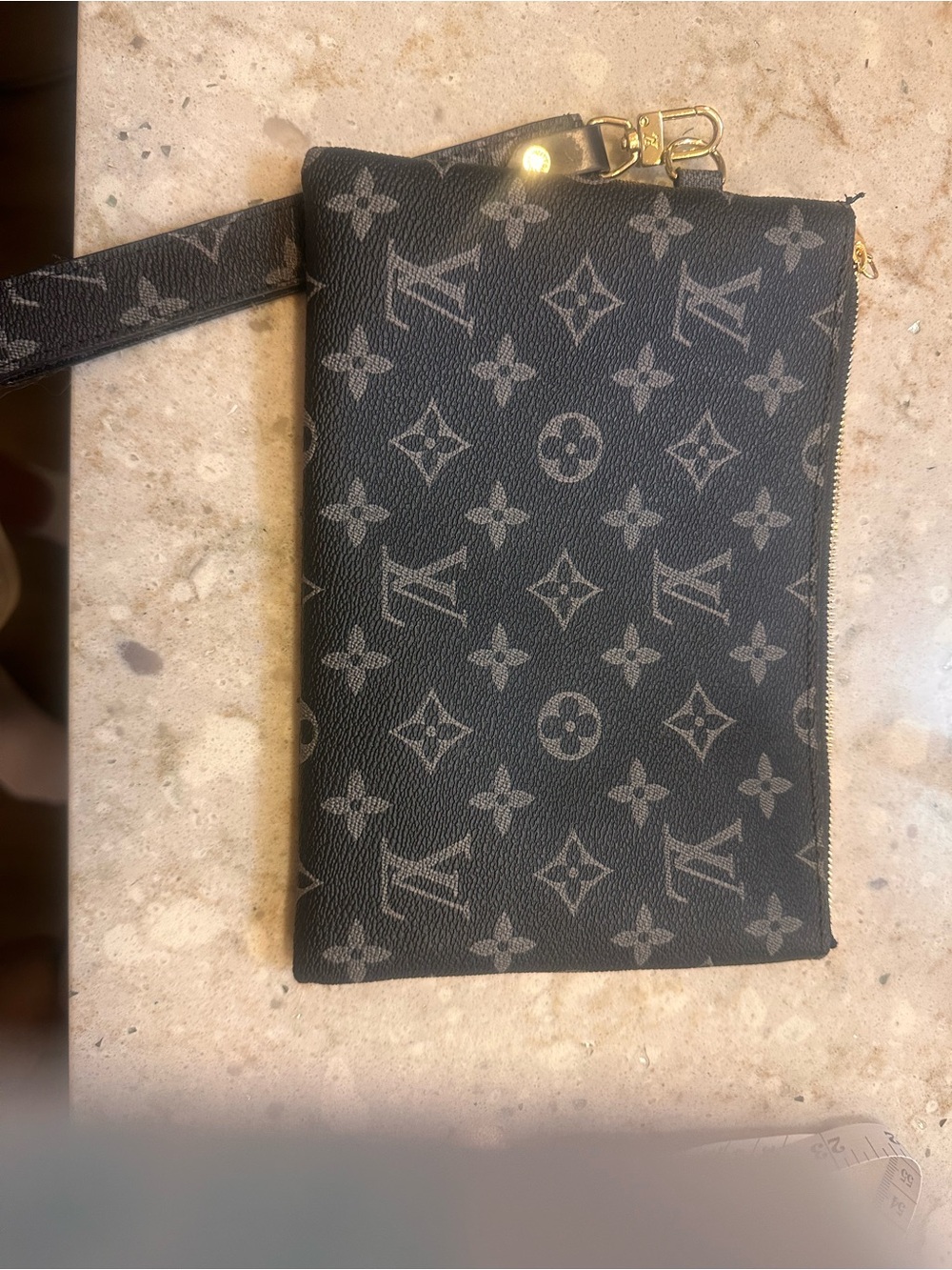 Unlisted Black Monogram Canvas Wristlet Clutch with Gold Hardware - Picture 2 of 9